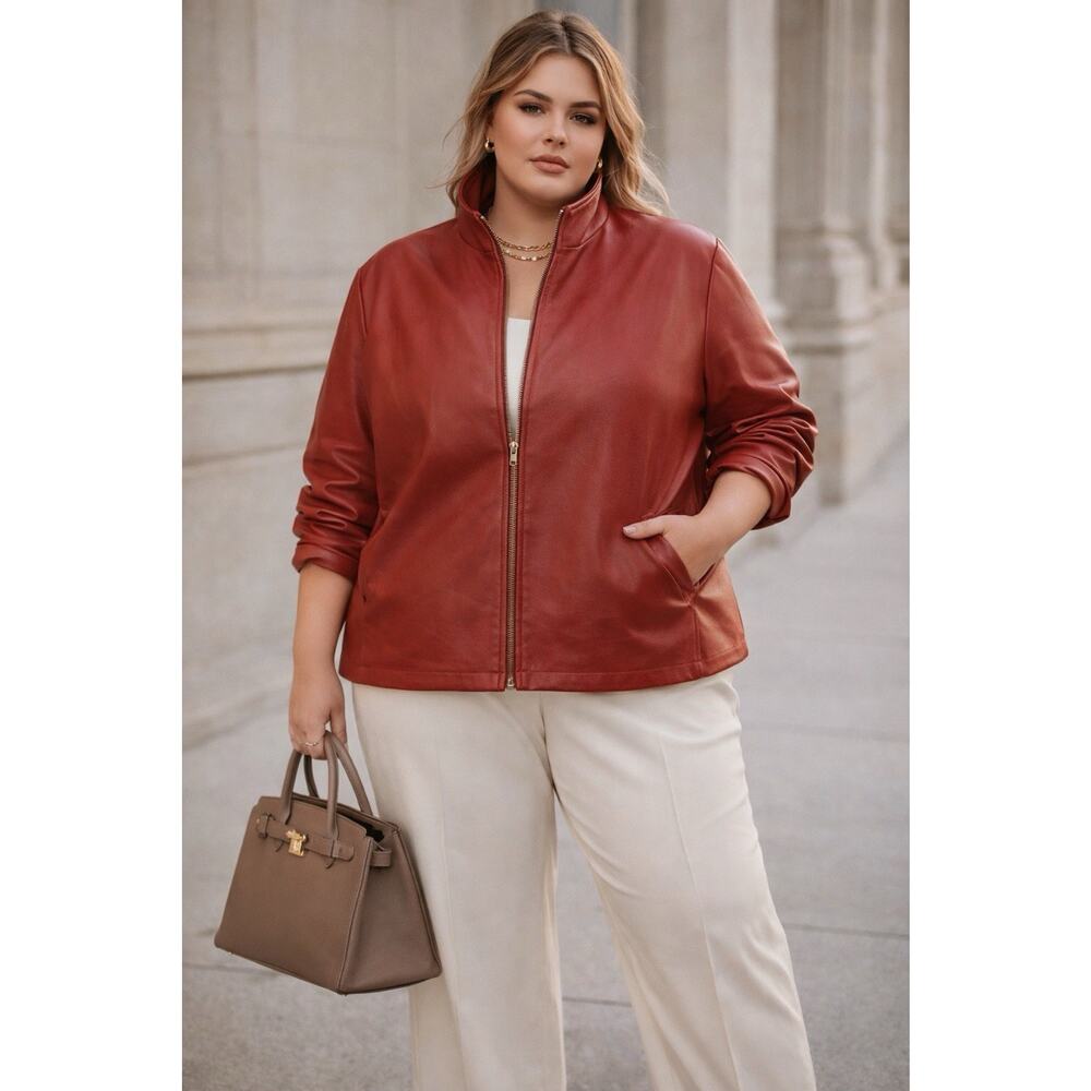 Vintage Red Leather Rock ‘N’ Roll, Edgy Moto Jacket Plus 2x